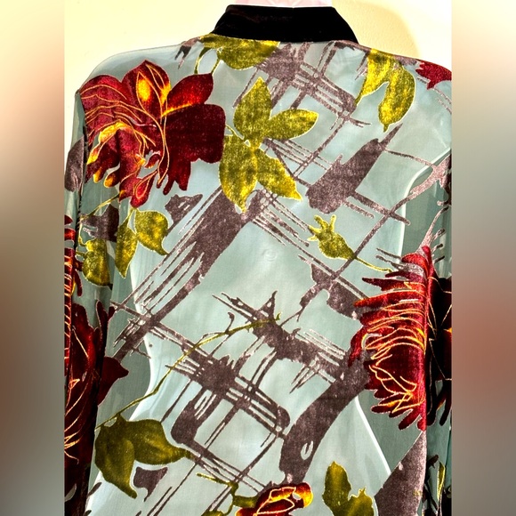 Kimono Jacket With  Black Velvet Trim Sheer Fabric With Velvet Design. 1 Size - Picture 6 of 13